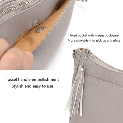 YISUOHOOM Handtasche Damen Mittelgroß Umhängetasche Grau Leder vegan