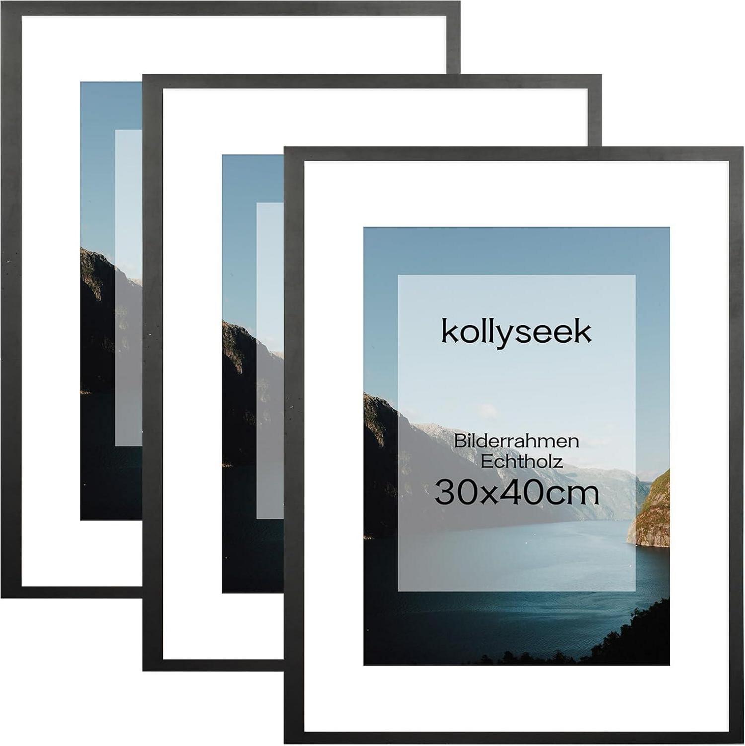 Kollyseek Bilderrahmen Set Schwarz 30x40cm Echtholz Acrylglas 3er