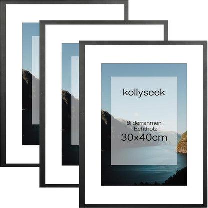 Kollyseek Bilderrahmen Set Schwarz 30x40cm Echtholz Acrylglas 3er