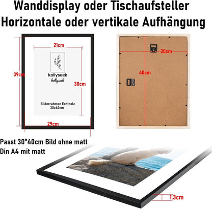 Kollyseek Bilderrahmen 30x40cm Schwarz 3er Set Echtholz Acrylglas Rahmen