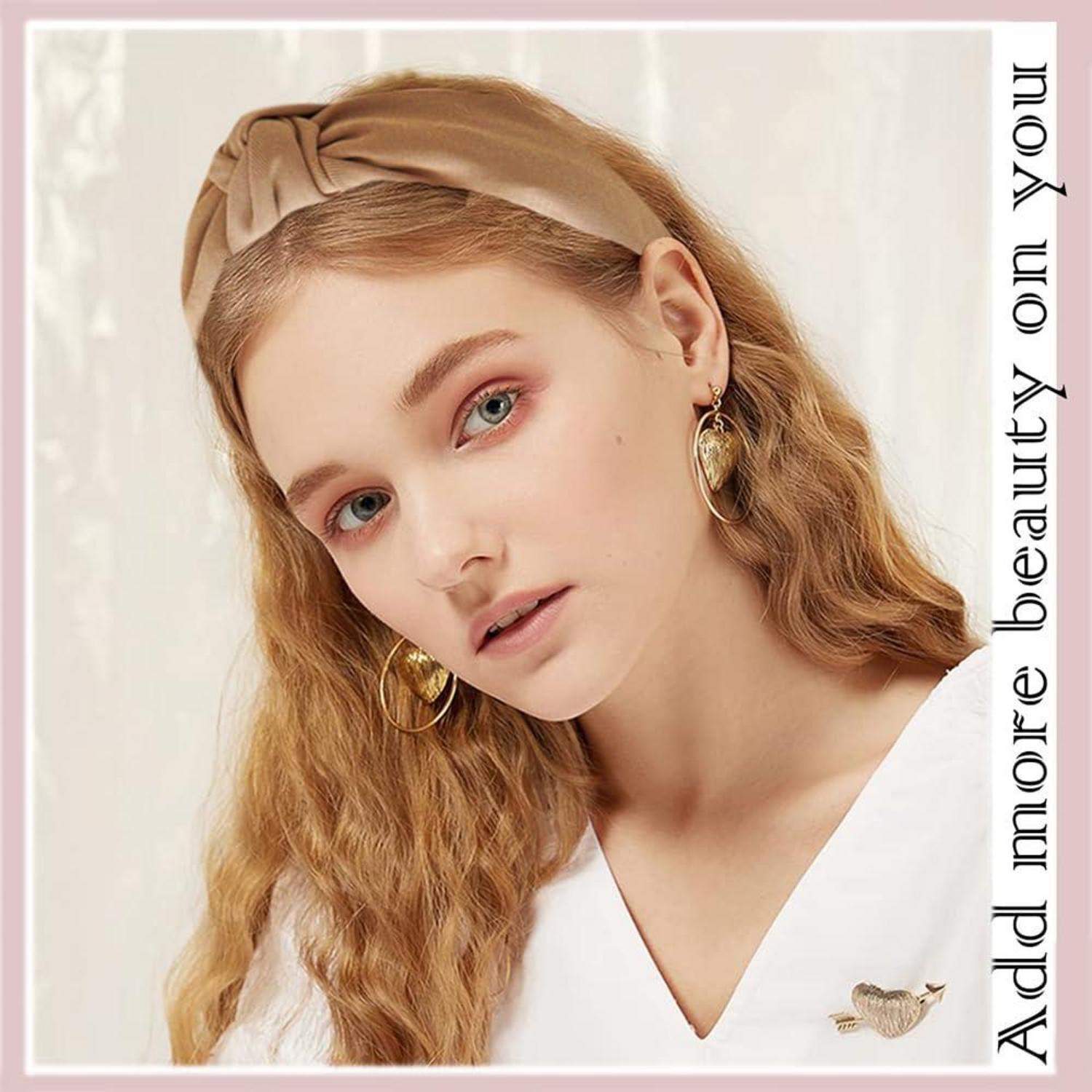 Haarreif Damen Mädchen 3er Set Breit Headband Rutschfest Modisch Beige
