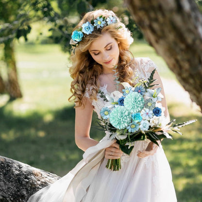 34x Mini Künstliche Blumen Blau Deko Seidenblumen Fake Rosen