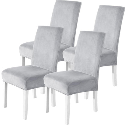 Samt Stuhlhussen 4er Set – Stretch & Kratzfest, Silber-grau