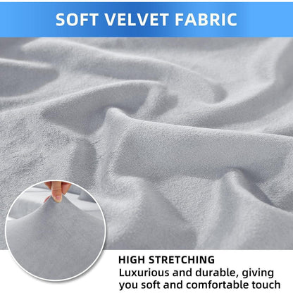 Samt Stuhlhussen 4er Set – Stretch & Kratzfest, Silber-grau