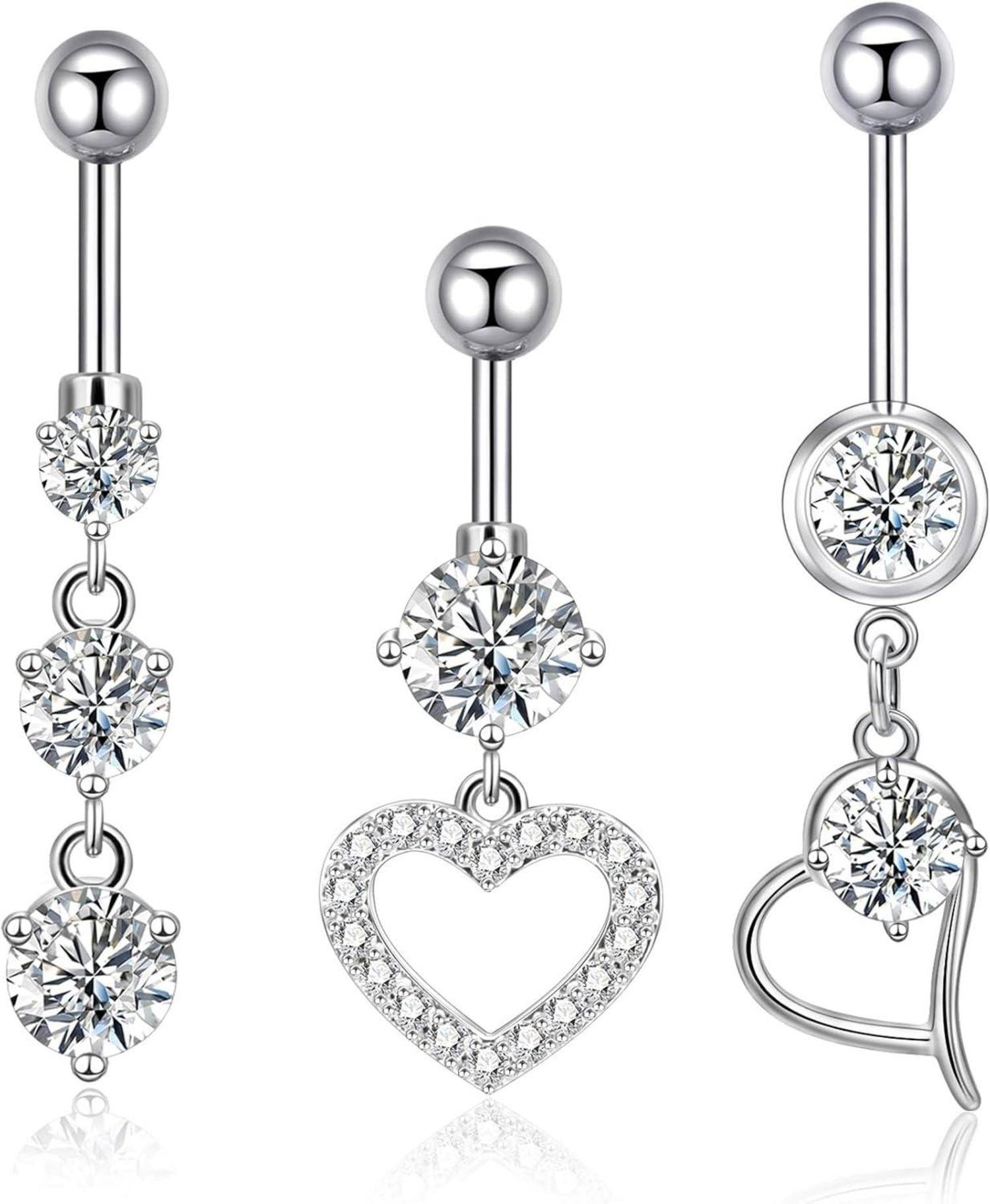 Bauchnabelpiercing Set Chirurgenstahl Zirkonia Herz Hängend