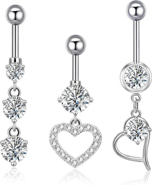 Bauchnabelpiercing Set Chirurgenstahl Zirkonia Herz Hängend