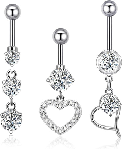 Bauchnabelpiercing Set Chirurgenstahl Zirkonia Herz Hängend