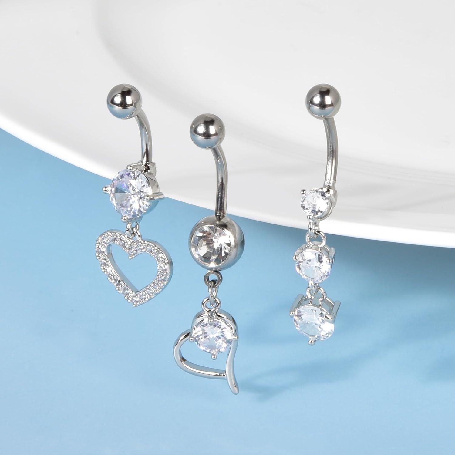 Candyfancy Bauchnabelpiercing Set 316L Chirurgenstahl 14G Zirkonia Herz Hängend