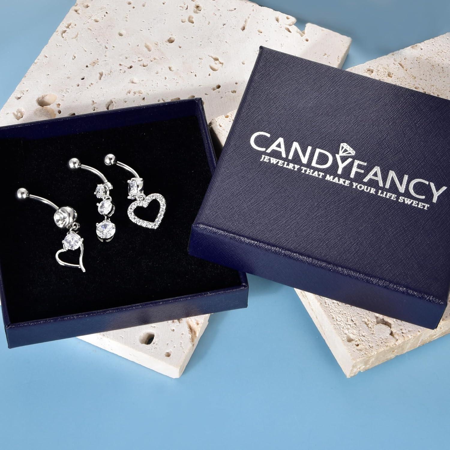 Candyfancy Bauchnabelpiercing Set 316L Chirurgenstahl 14G Zirkonia Herz Hängend