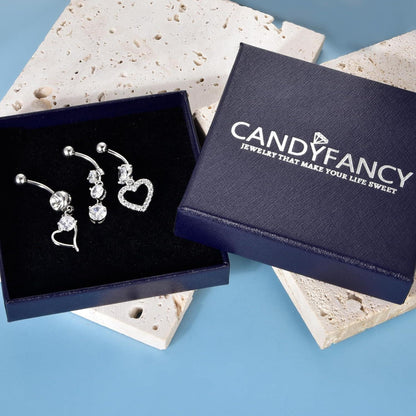 Candyfancy Bauchnabelpiercing Set 316L Chirurgenstahl 14G Zirkonia Herz Hängend