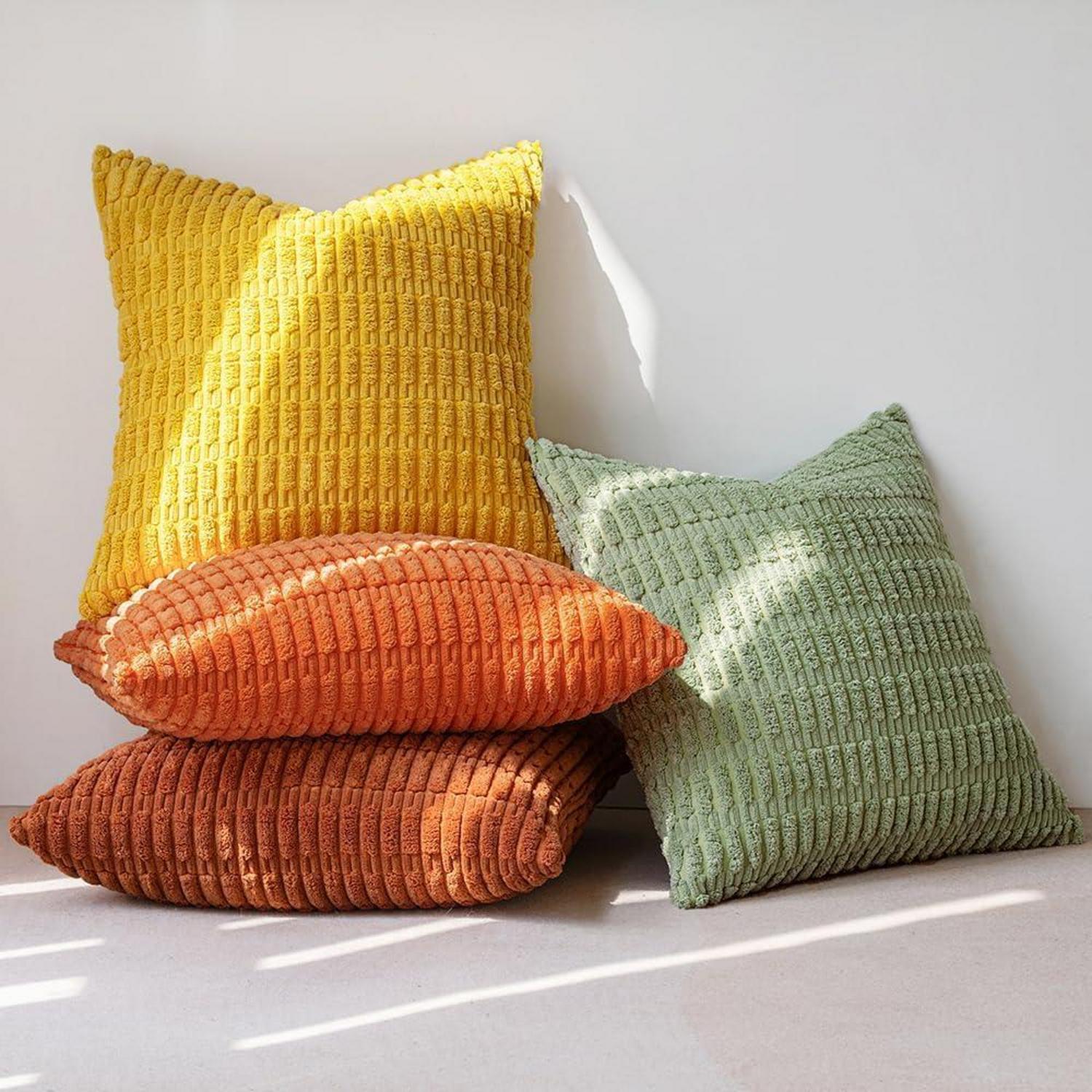 Deko Kissenbezüge Kordsamt 40x40 cm 4er Set Orange Grüne Serie