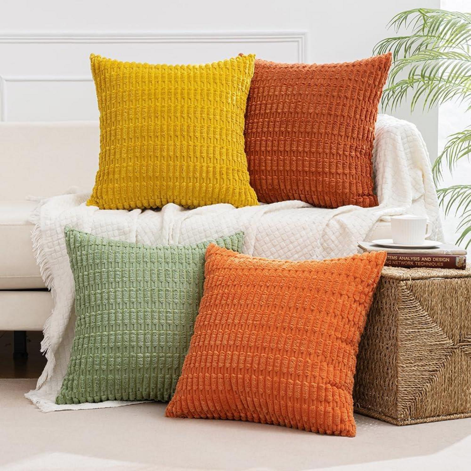 Deko Kissenbezüge Kordsamt 40x40 cm 4er Set Orange Grüne Serie