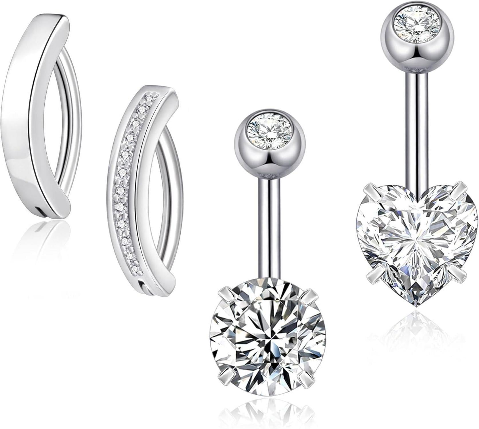 Bauchnabelpiercing Set 316L Chirurgenstahl 14G Zirkonia Herz Piercing