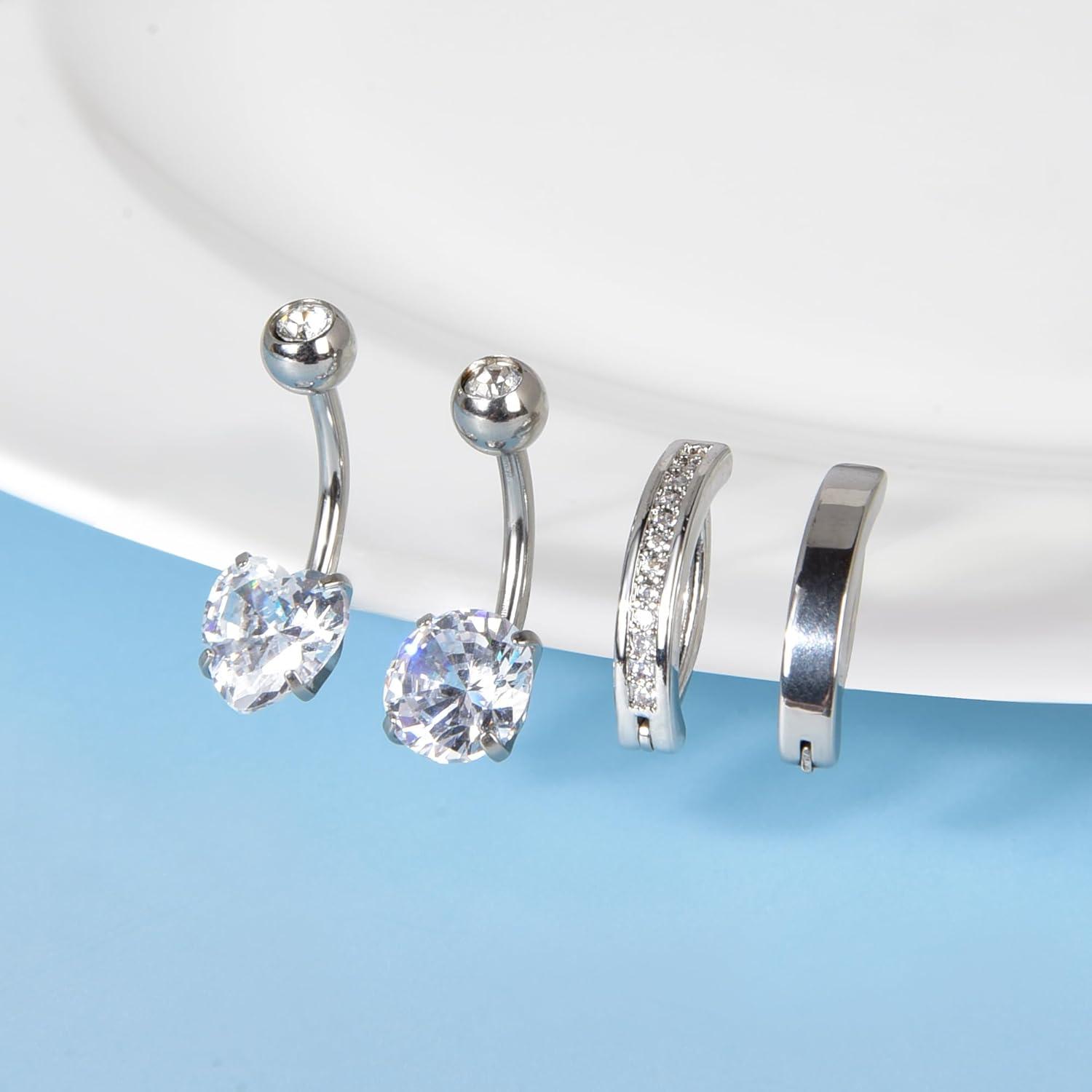 Candyfancy Bauchnabelpiercing Set 316L Chirurgenstahl Zirkonia Herz Nabelpiercing 14G 10mm