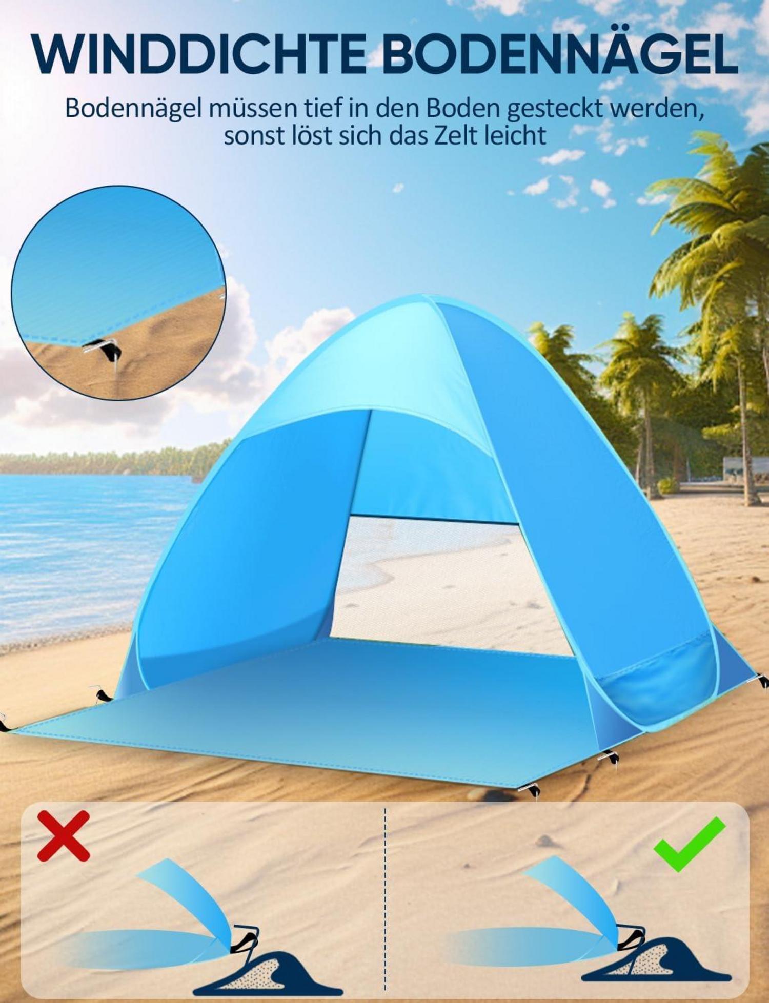 Pop-Up Strandmuschel UV-Schutz 50 für 2-3 Personen Strandzelt wasserdicht