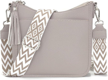 Kleine Umhängetasche Damen Crossbody Bag Veganes Leder Grau
