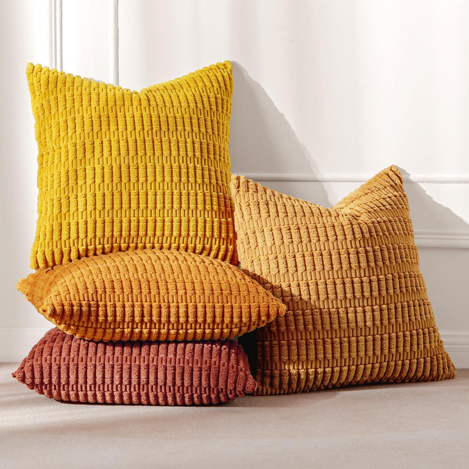 MIULEE 4er Set Kordsamt Kissenbezüge 40x40 cm Orange Serie