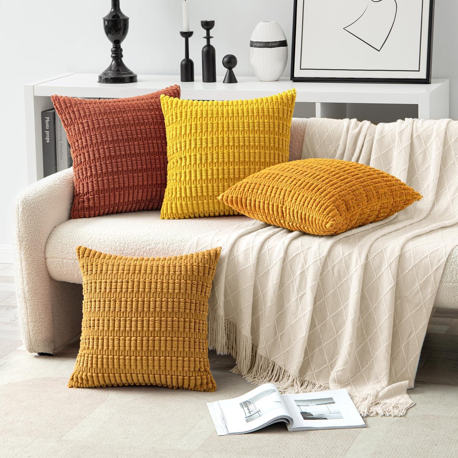 4er Set Kordsamt Kissenbezüge 40x40 cm Orange Serie