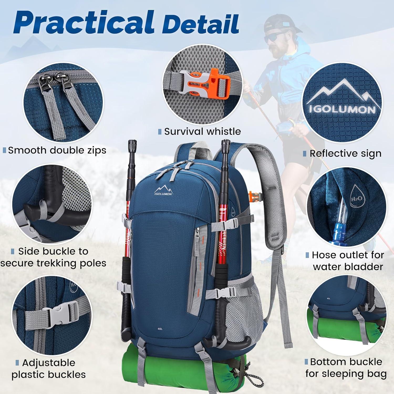 Wasserdichter Wanderrucksack 40L Blau für Outdoor-Aktivitäten
