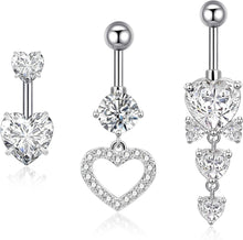 Bauchnabelpiercing Set 316L Chirurgenstahl 14G Zirkonia Herz Hängend