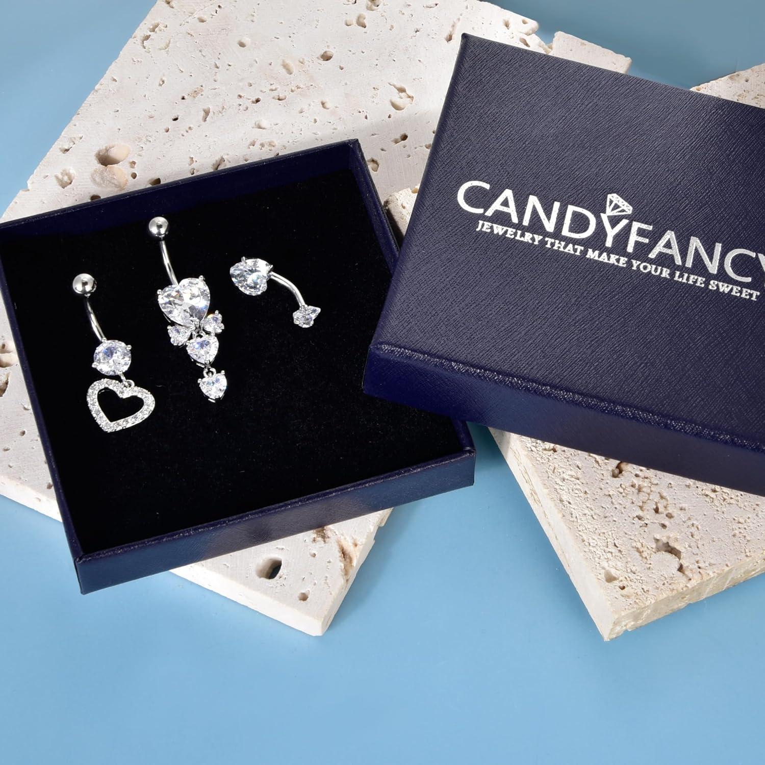 Bauchnabelpiercing Set Herz Zirkonia 316L Chirurgenstahl 14G 10mm Hängend