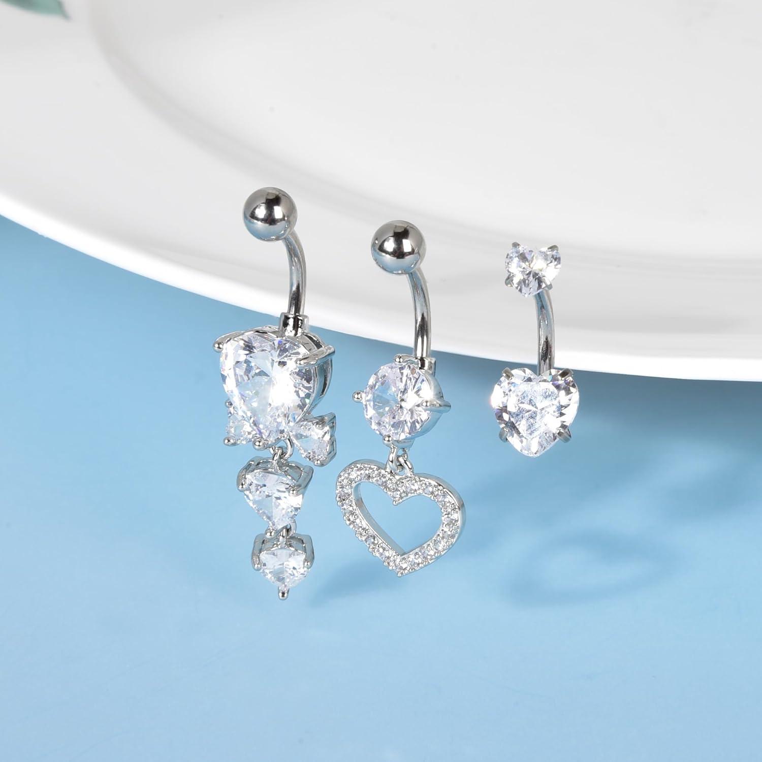 Candyfancy Bauchnabelpiercing Set 14G Herz Zirkonia 10mm Edelstahl Piercing Schmuck