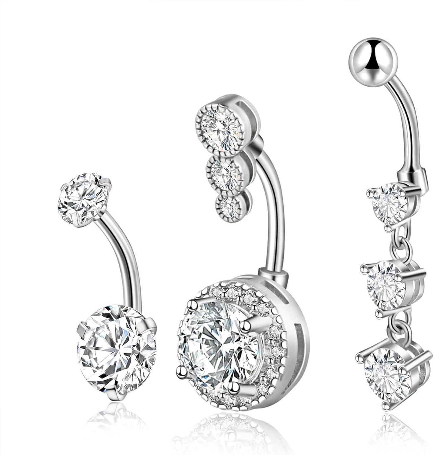 Bauchnabelpiercing Barbell Set Zirkonia 14 Gauge 10mm Hängend