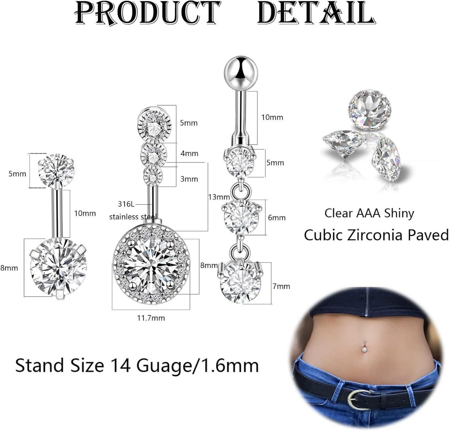 Bauchnabelpiercing Barbell Set Zirkonia 14 Gauge 10mm Hängend
