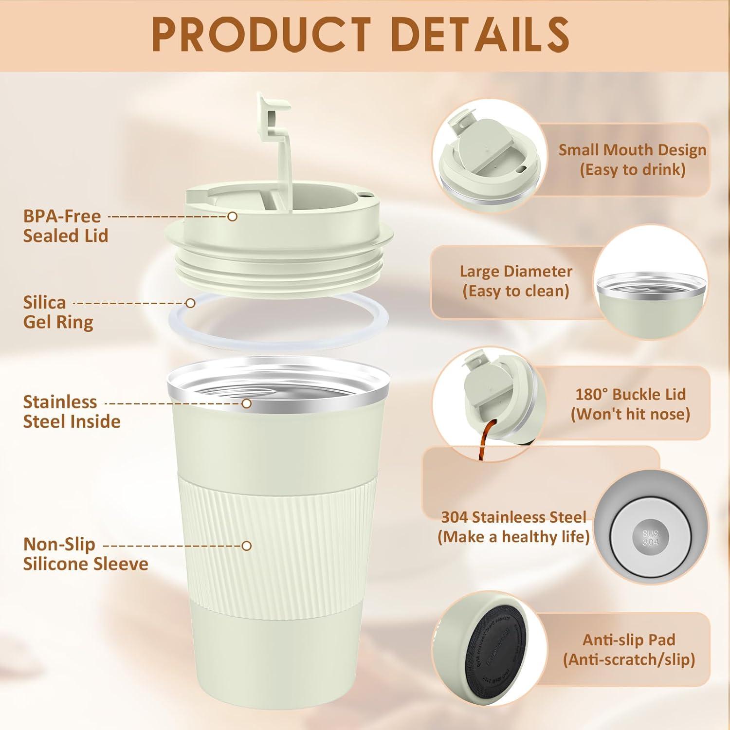 KETIEE 380ml Thermobecher Kaffee-to-go, Doppelwandig, Creme