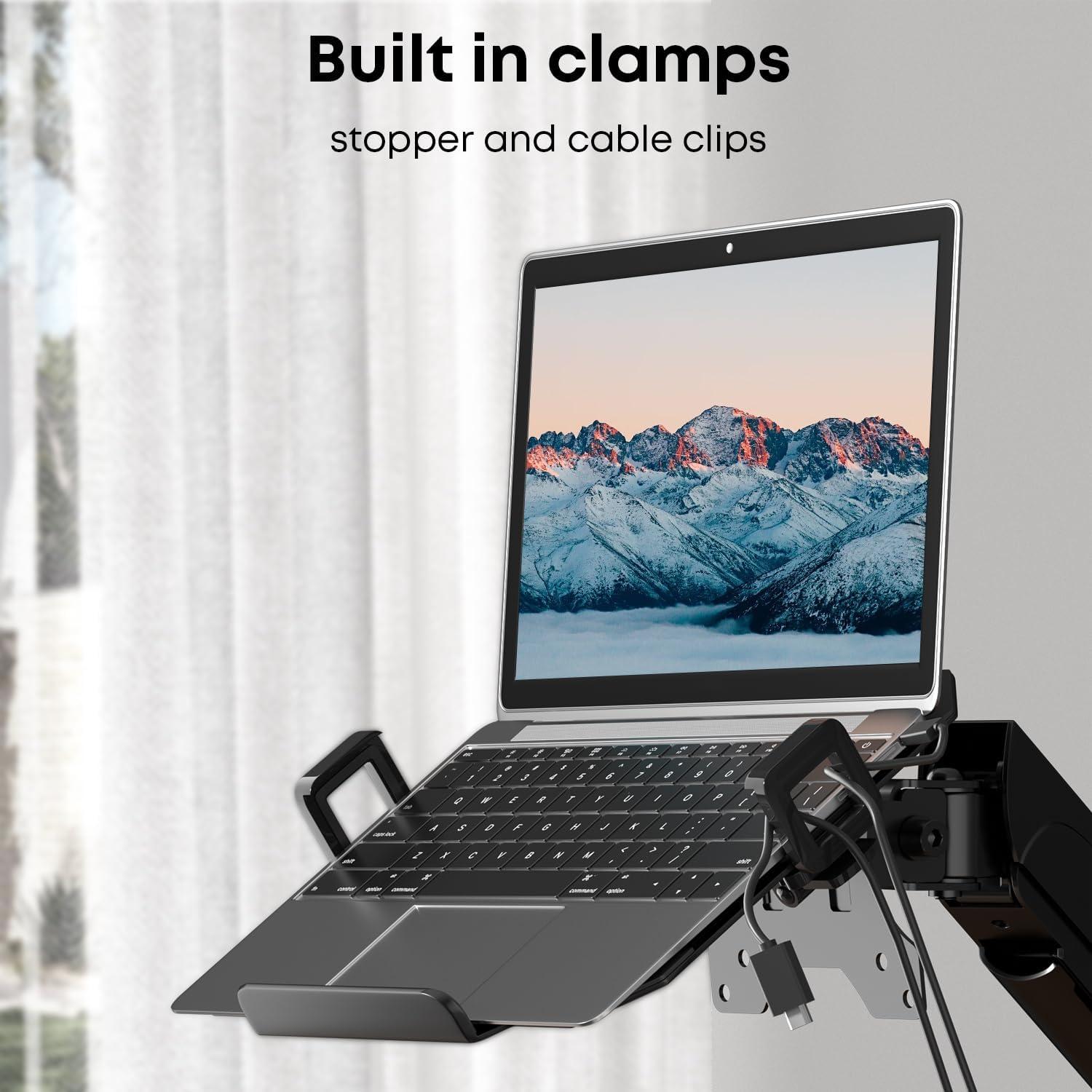Monitor Arm mit Laptop Halterung für 17-32 Zoll Bildschirme & bis zu 17 Zoll Notebooks, Höhenverstellung, Neigen, Schwenken & Drehen