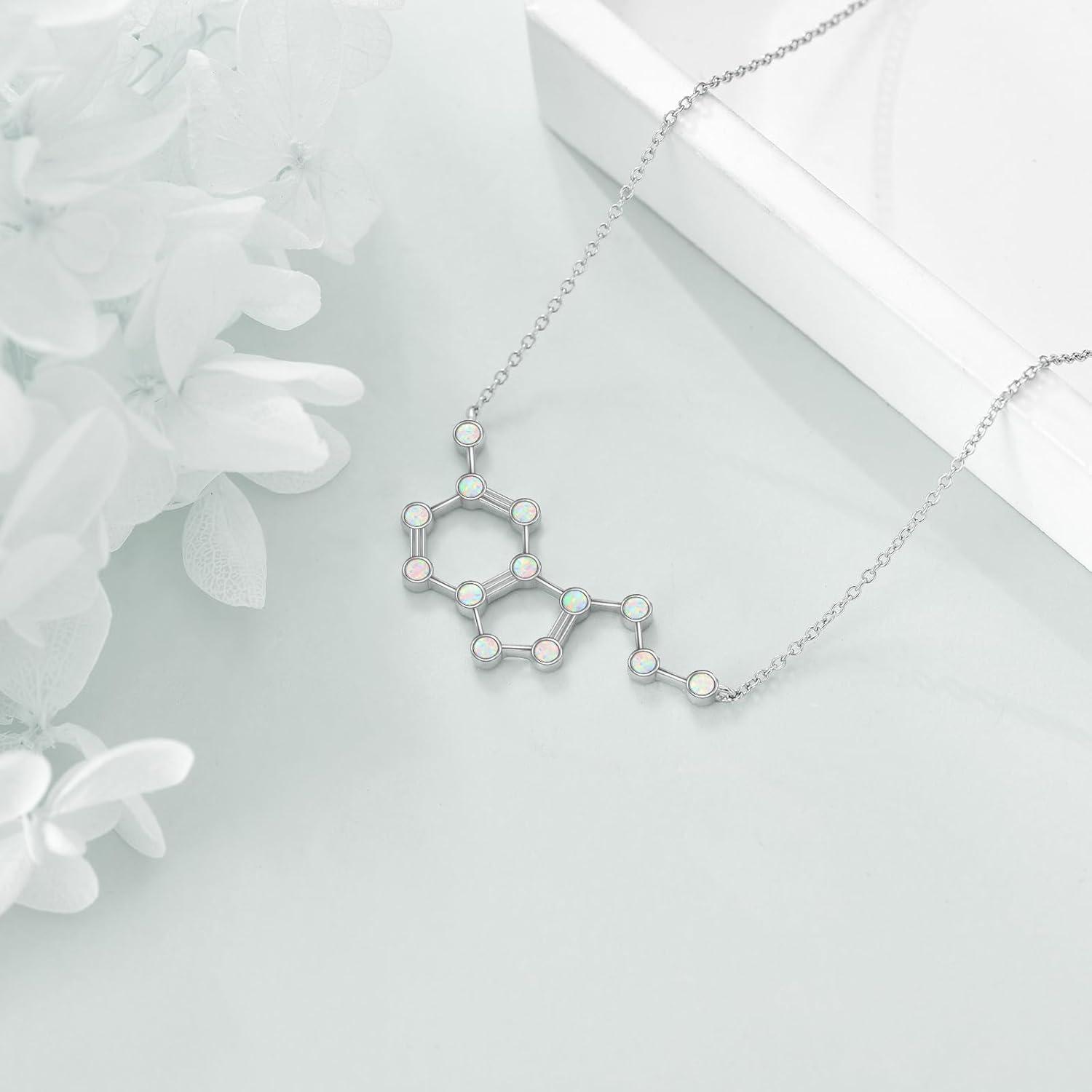 Molekulares Serotonin Halskette 925 Sterling Silber Opal dopamin
