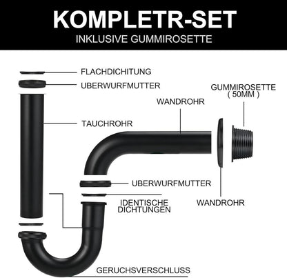 Universal Siphon für Waschbecken & Waschtisch, Ablaufgarnitur Geruchsverschluss inkl. Gummimanschette