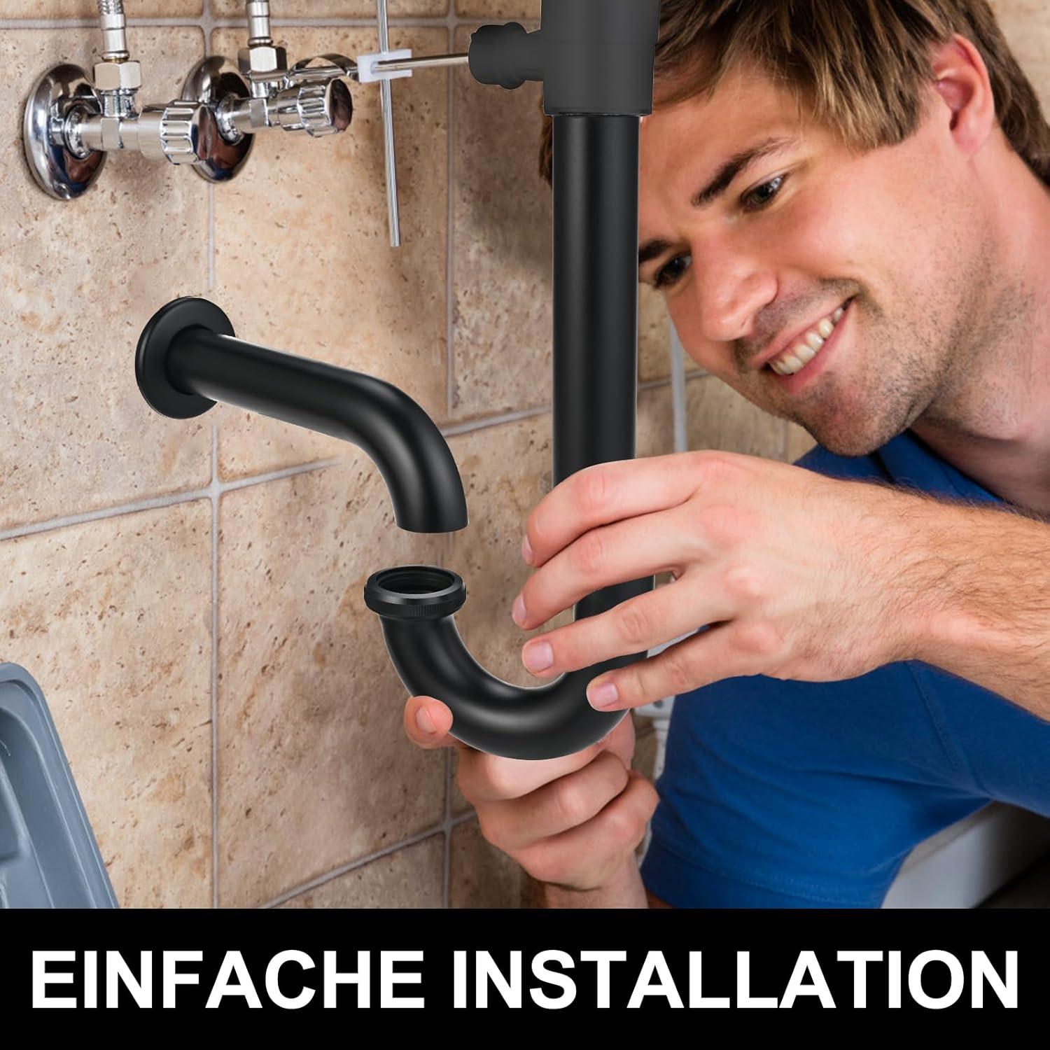 Universal Siphon Waschbecken Waschtisch Ablaufgarnitur Schwarz