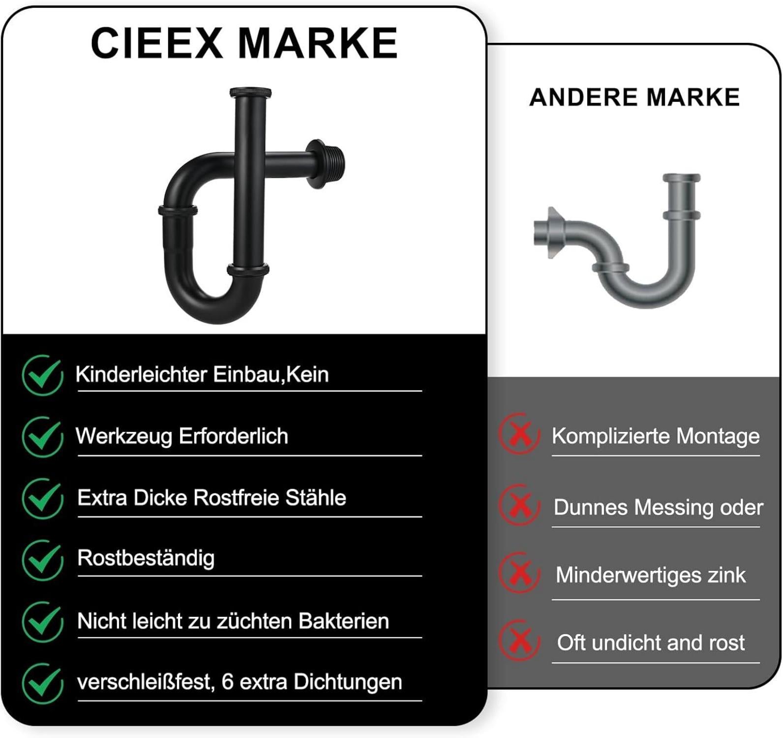 Universal Siphon Waschbecken Waschtisch Ablaufgarnitur Schwarz