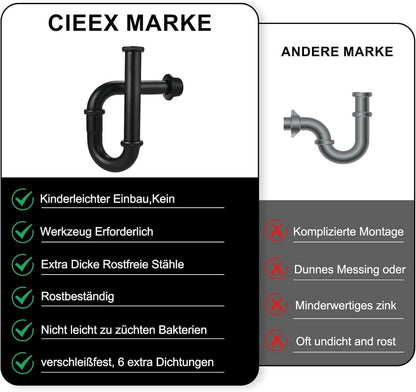 Universal Siphon Waschbecken Waschtisch Ablaufgarnitur Schwarz