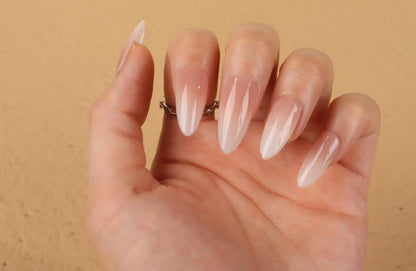 24er Set Gradient Oval Nägel Aufkleben Kurz Weiß Gel Press on Nails