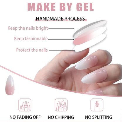 Künstliche Nägel 24 Stück Gradient Oval Weiß Gel Press on Nails Kurz