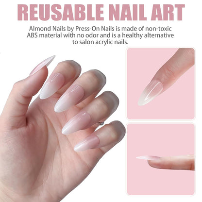 24x Gradient Oval Nägel Künstliche Nägel Weiß Gel Kurz Press on Nails