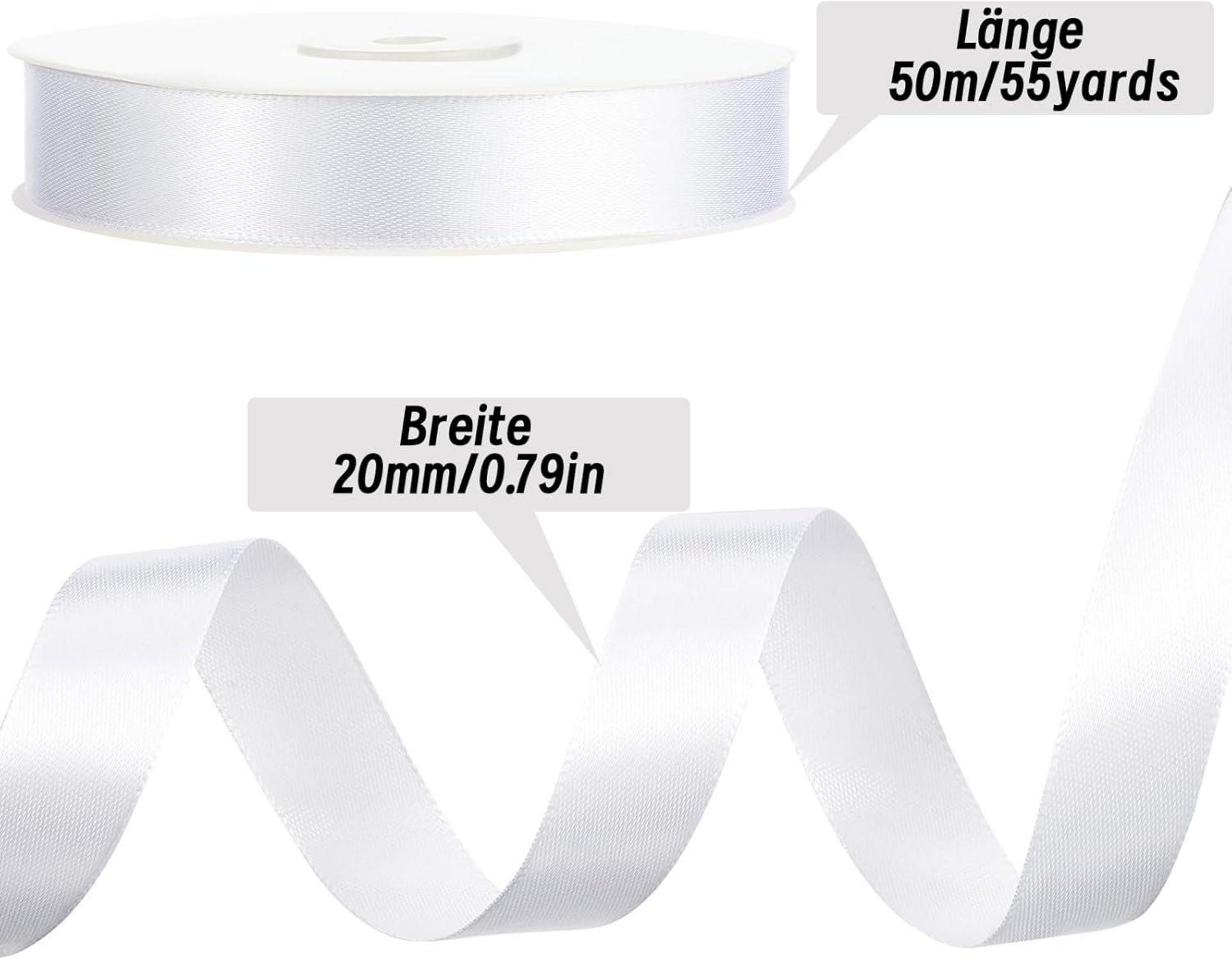 50m Satinband Weiß 20mm - Geschenkband Dekoband Hochzeit