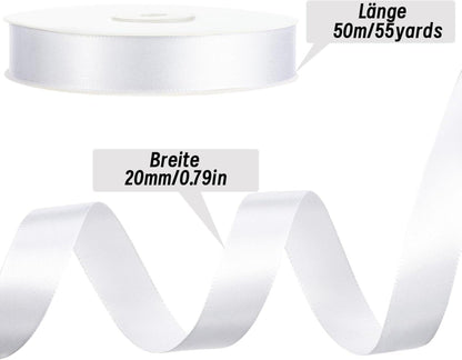 50m Satinband Weiß 20mm - Geschenkband Dekoband Hochzeit