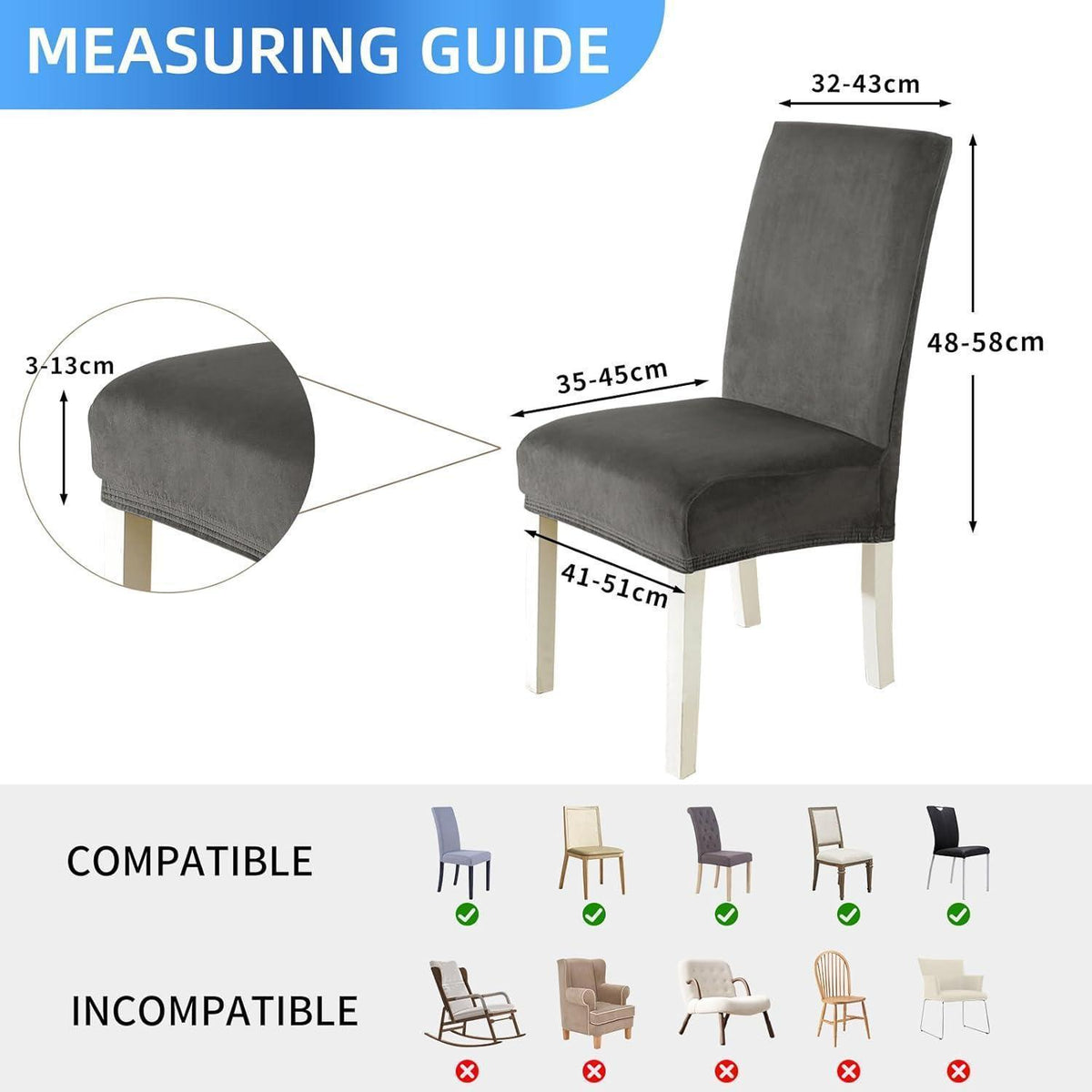 Samt Stuhlhussen 4er Set – Stretch & Waschbar Grau