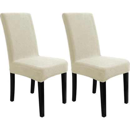 Stretch Stuhlhussen 2er Set – Beige Jacquardbezug