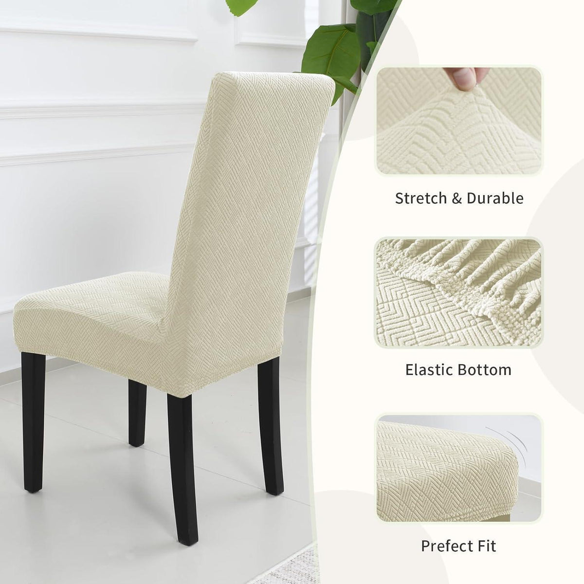 Stretch Stuhlhussen 2er Set – Beige Jacquardbezug