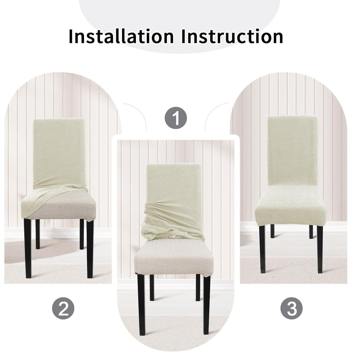 Stretch Stuhlhussen 2er Set – Beige Jacquardbezug