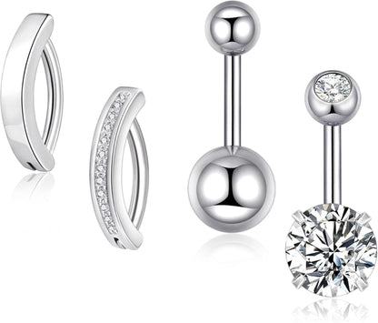 Bauchnabelpiercing Set 316L Chirurgenstahl 14G Zirkonia Herz Piercing