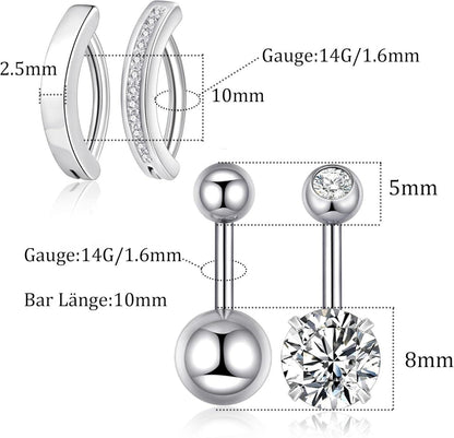 Bauchnabelpiercing Set Edelstahl Zirkonia Herz 14G 10mm Damen Herren