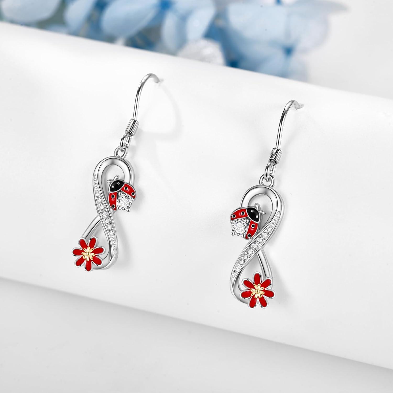 925 Sterling Silber Marienkäfer Ohrringe für Damen, Unendlichkeit Design, Geschenkbox inklusive