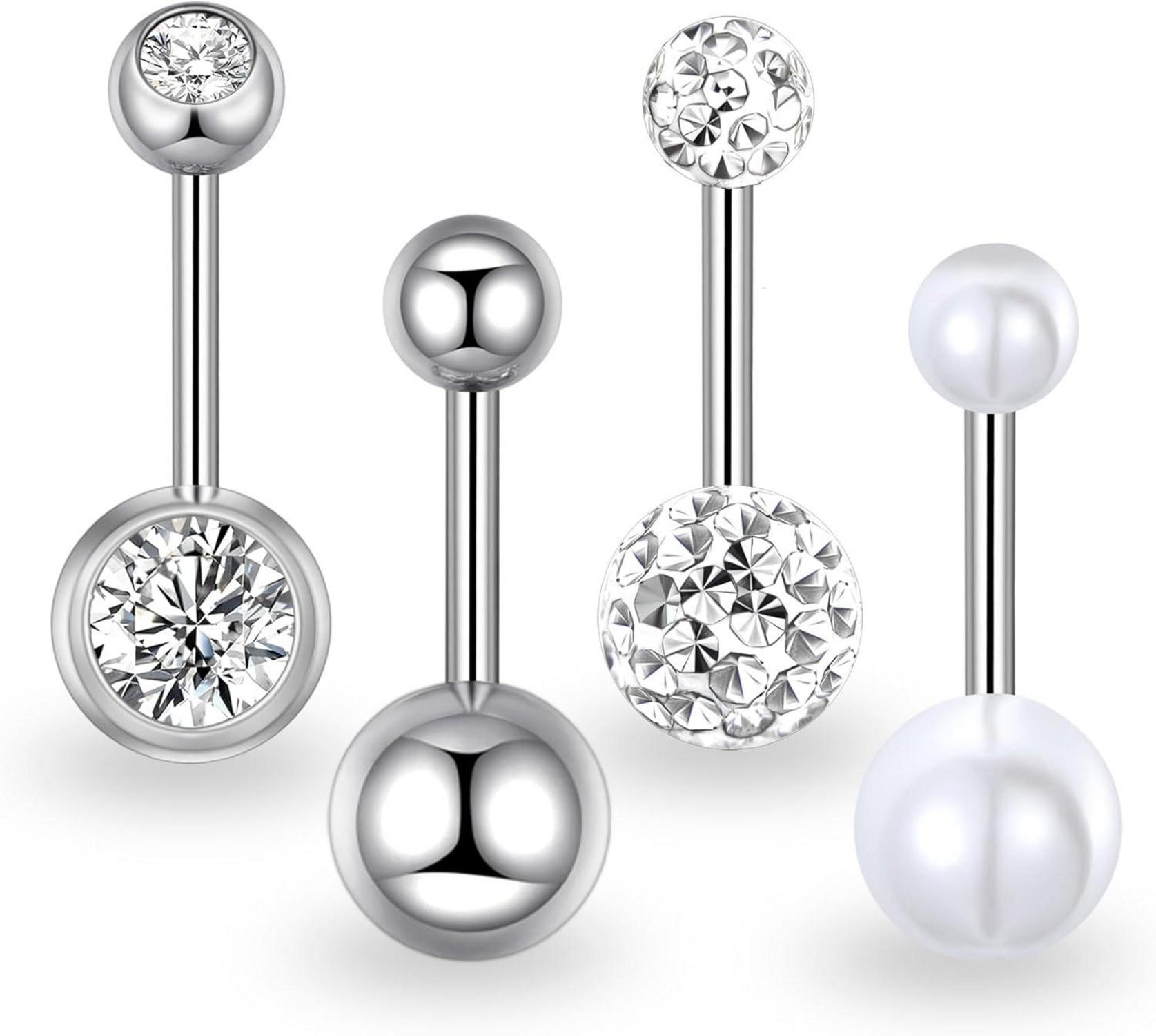 Bauchnabelpiercing Set 316L Chirurgenstahl Zirkonia Herz 14G 10mm