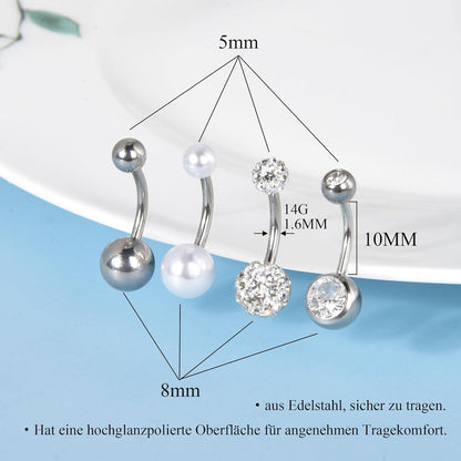 Bauchnabelpiercings Set 14G Chirurgenstahl Zirkonia Kristall Piercing