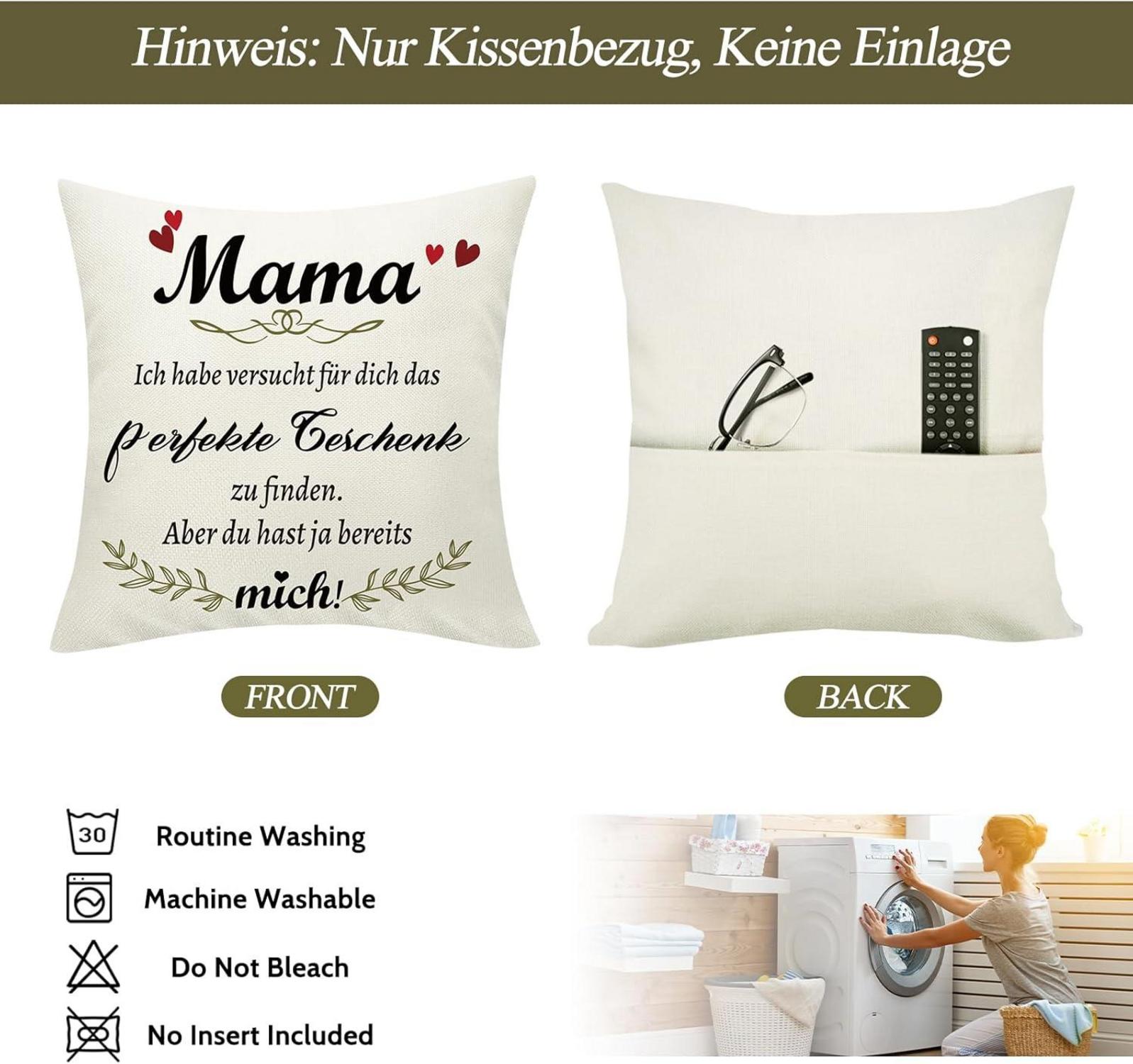 Sunia Kissenbezüge 45x45cm für Mama, Weihnachtsgeschenk, Muttertag, Dekokissen mit Taschen